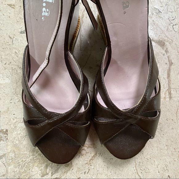 N.Y.L.A Yuki Brown Peep Toe High Wedge Sandal - Picture 5 of 14